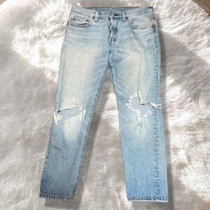 Authentic Levi’s 501 CT (“Customized & Tapered”) jeans perfectly destroyed